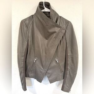 Trouve Gray Drape Front Leather Moto Jacket, XS